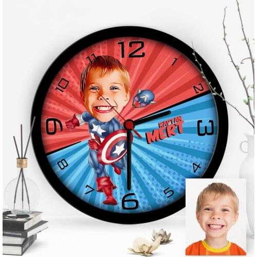 Personalized Captain America Children 'S Room Cartoon Wooden Wall Clock-1