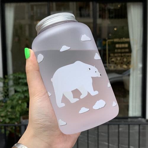 500ml Plastic Bottle Cartoon Frosted Water Bottles Leak-proof Drinkware Whale Bear Pattern Transparent/Matte Cup