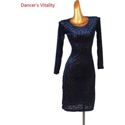 Latin Dance Dress Round Neck High Split Skirt Long Sleeves Practice Clothes Profession Custom Child Adult Performance Clothing
