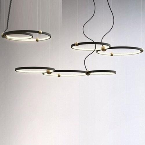 Geometric line pendant lamps restaurant Nordic post-modern designer long table dining room light luxury copper pendant light