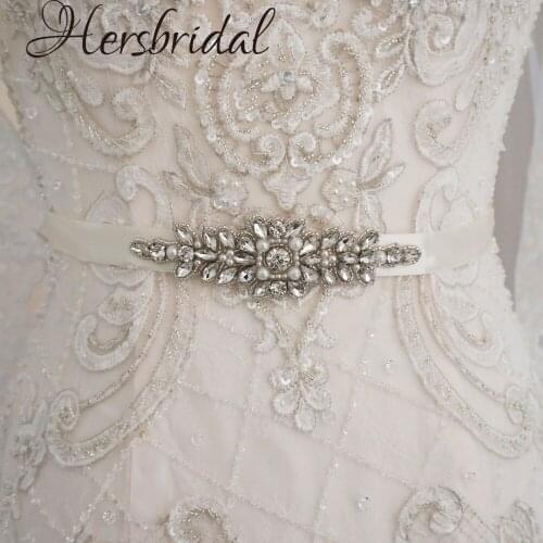 Antique Silver Rhinestone And Pearls Wedding Belt Handmade Sash Belt For Bridal Gown Wedding Decorations
