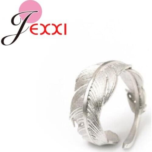 925 Sterling Silver Original Ring Adjustable Feather Shape Open Finger Ring For Women Girls Birthday Party Silver Jewelry