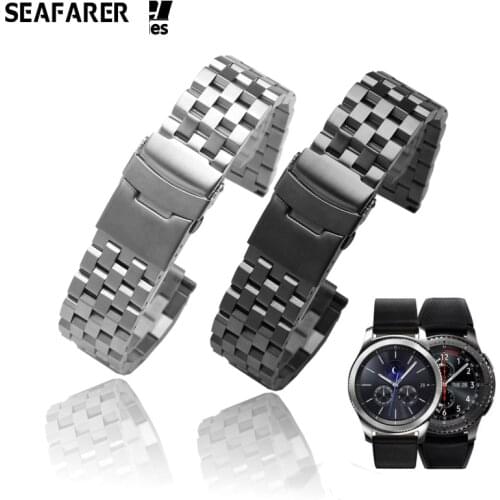 For Huawei Samsung 22mm 20mm Silver/Black Stainless Steel Solid Link Watchband Strap Folding Clasp With Safety Men Correa De Rel