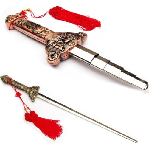 Shaolin Wushu Sword Martial Arts Kung Fu Tai Chi Extend Perform Scalable Sword Magic Blade Fitness Iron Handle Iron Sword Cane