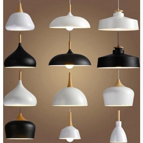 Modern Led Pendant Light Black White Metal Aluminum Wooden Suspension Luminaire Nordic Lampshade Hanging Lamp Bar Cafe Kitchen