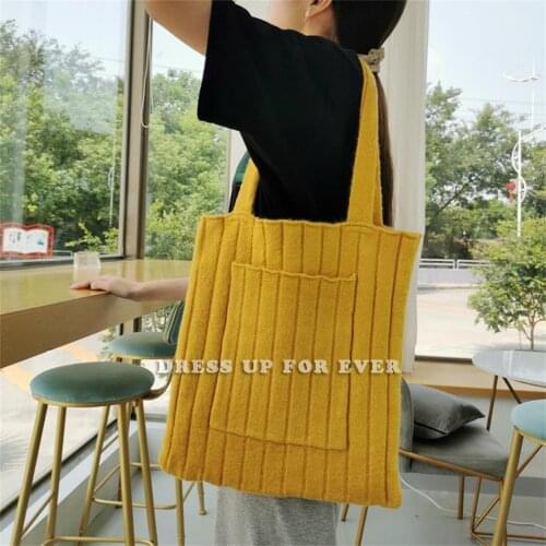 Harajuku Style Handbag Wool knitting Ladies Shoulder Bag Casual Solid Color High Capacity Cell Phone Packet Handbag Shopper Tote