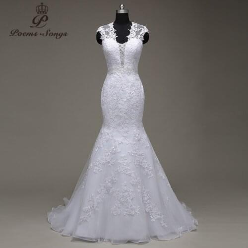 Poems Songs high quality appliques flowers mermaid wedding dress 2020 white ivory vestido de noiva brides dress ball gown