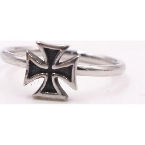 Top Hot Sell Religious Maltese Cross Women Biker Rings 316 Stainless Steel Cross Round Band Rings For Women Men