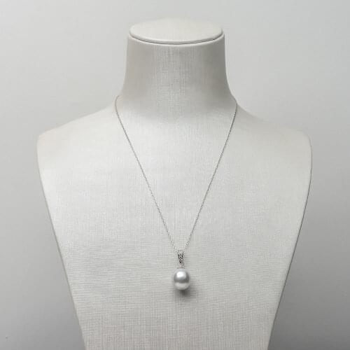 Gorgeous 13.5*12.6mm White Genuine South Sea Pearl Pendant 14k Solid White Gold Free Shipping