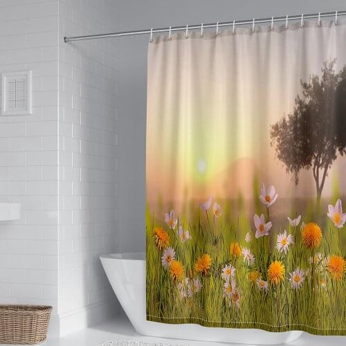 3D Plant Natural Landscape Printing Bath Curtain Waterproof Fabric Machine Washable Bathroom Curtain with Hook Accessories