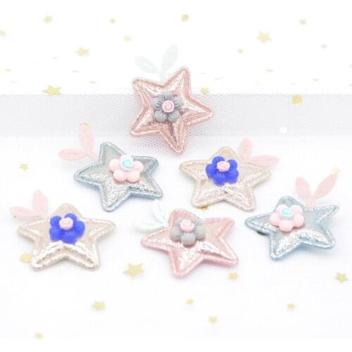 10pcs/lot Exquisite Shiny Leather Stars with Resin Flowers for Clothes Patch Fabric Sewing Craft Headwear Hairpin Decoration H77