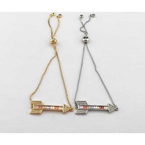 10 Pcs Romantic Micro Pave rainbow CZ Crystal arrowhead Charm Bracelet For Women Fashion Jewelry Gift BG331