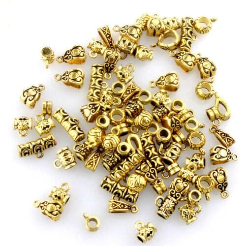 50g/set Connector Charms Bail Beads Antique Silver Pendant Clasps Necklace Bracelet Connector For DIY Jewelry Making Accessories