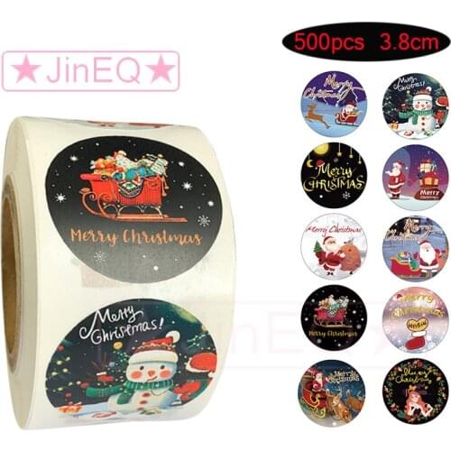 500pcs 3.8cm Paper Merry Christmas Sticker Santa Claus Sealing Label Stickers Scrapbook for Gift Card Packaging Stationery