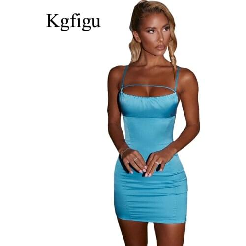 KGFIGU Satin Black Party Dresses For Women Sexy Bandage Backless Strap Bodycon Mini Vestidos Ladies Slim Cute Birthday Outfits