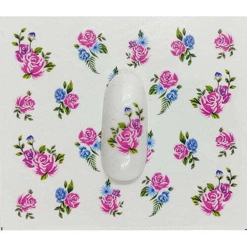 B01 Fuchsia Flower Designs Nail Sticker Set Decal Water Transfer Slider For Nails Art Decor