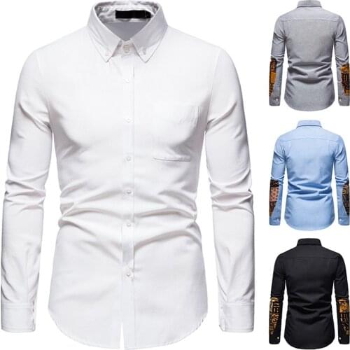 White African Dashiki Oxford Shirt Men 2021 Fashion Casual Button Down Dress Shirts Men Slim Fit Long Sleeve African Clothes XXL