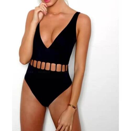 2020 European and American new wish ladies solid color hollow bikini