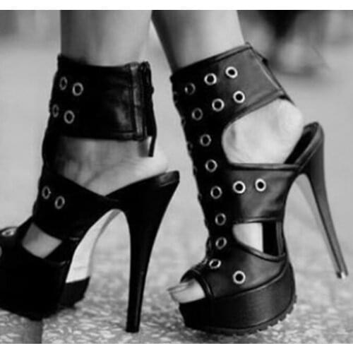 Summer Punk Style Eyelet Sandals Platform Open Toe Women Gladiator Party Thin High Heels Sandal Bottes Mujer Zapatos