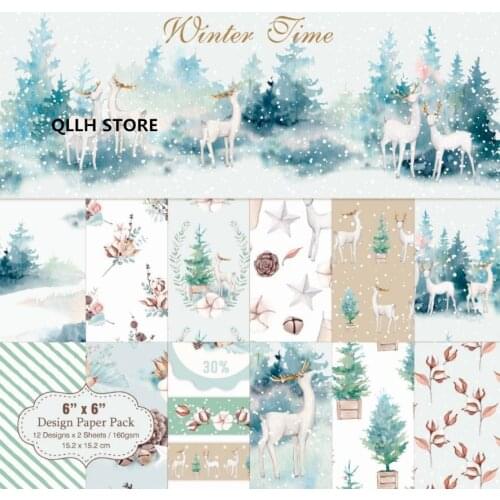 Winter time Scrapbooking paper pack of 24 sheets handmade craft paper craft Background pad P17