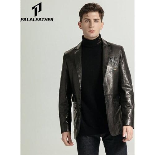 Businessman Embroidered Vegetable Tanned Goatskin Suit Jacket