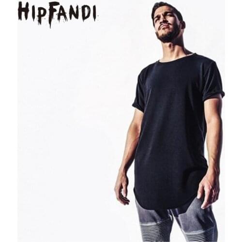 HIPFANDI T Shir Extend Plain Long T shirt Down Arc T Shirt Kanye West Hip Hop Trasher Tshirt Homme Skateboard Justin Bieber