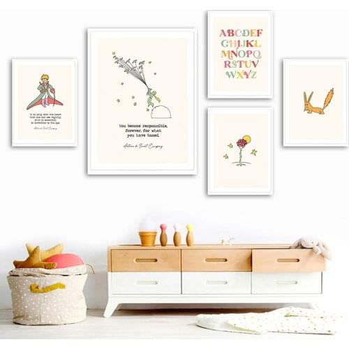 Numbers Letters Flower Little Prince Fox Anime Wall Art Canvas Painting Nordic Posters And Prints Wall Pictures Kids Room Decor