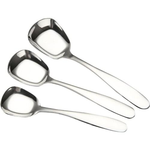 Rice Soup Spoon Stainless Steel Square Chinese Ice Cream Serving Spoons Utensils-set of 3 Silverware Tablespoon Tableware