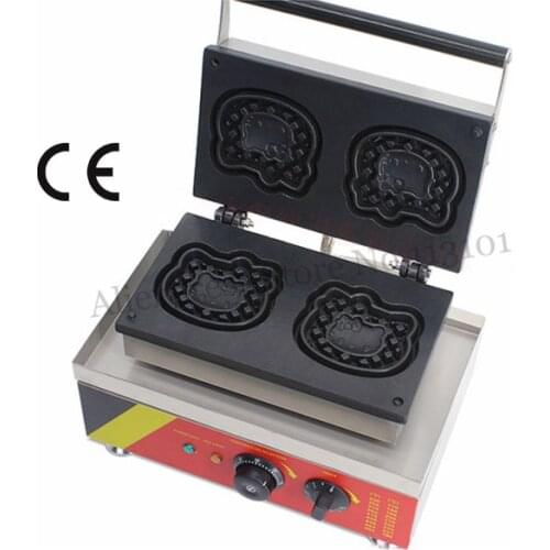 Commercial Kitty Cat Waffle Maker 2 Molds Cake Machine 1500W Stainless Steel Nonstick Cooking Surface