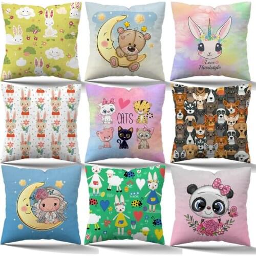 Cute Cartoon Animals Pillow Case Bedroom Home Sofa Cushion Pillow Covers Decorative Pillowcase Kids Toys No Pillow Insert 45cm