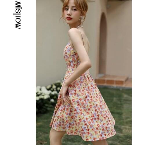 MISHOW Holiday Strap for women 2021 Summer Cotton A-line Mini Floral Sweet Pink Robe Boho Dresses Female Vestidos MXA26L0194