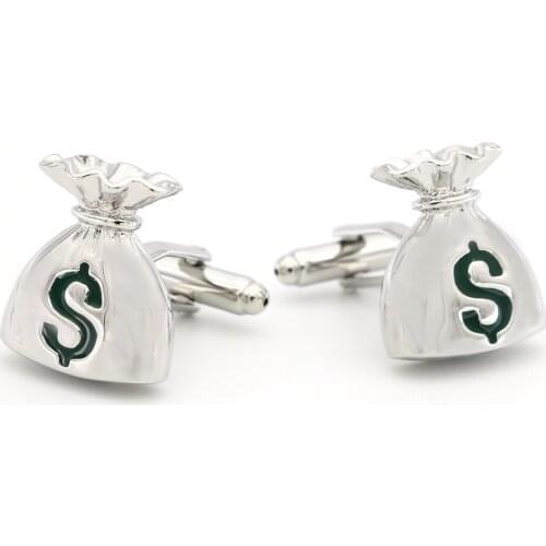 Mens Money Bag Cuff Links Copper Material Silver Color