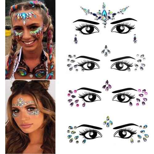 Music Festival 3D Crystal Sticker Face Trendy Shiny Acrylic Drill Sticker Masquerade Face Decoration Temporary Tattoo Sticker