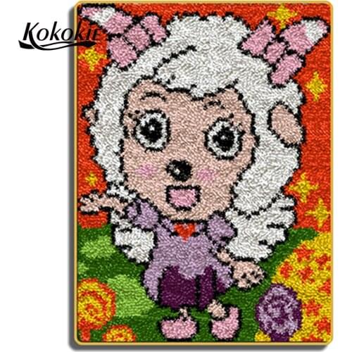 Latch hook kit diy tapestry kits rug cartoon sheep printing vloerklee foamiran for needlework carpet embroidery accessories