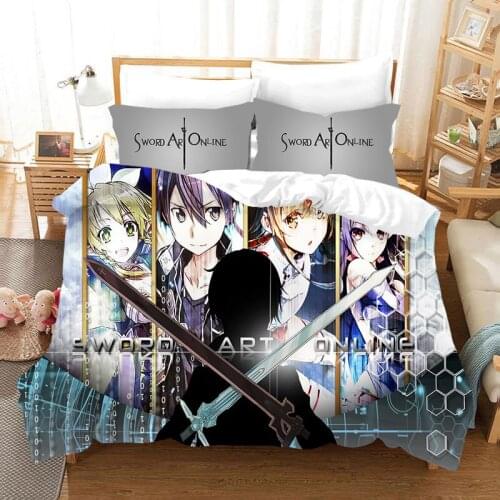 Sword Art Online Kirito Jasna Bedding Set Quilt Duvet Cover Pillowcases Bed Cover Set Twin Full Queen King Single Double 2-3PCS