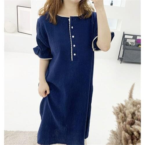 New Korean Cotton Lace Nightgown Pullover Womens Nightdress 2021 Summer Casual Dress Home Wear Female Sleepwear Nightwear