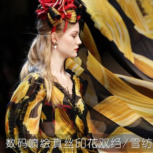 New fashion catwalk printing silk fabric kitchen interesting high silk fabric silk chiffon silk double crepe two optional