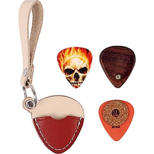 New arrival Guitar Plectrum Pick Holder Cow Leather Case Keyring Key Ring Chain for Guitar Accessories