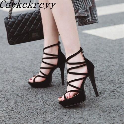 Summer New pattern fashion Europe and America Suede Super high heel Women sandals black Thick bottom sexy banquet Women sandals