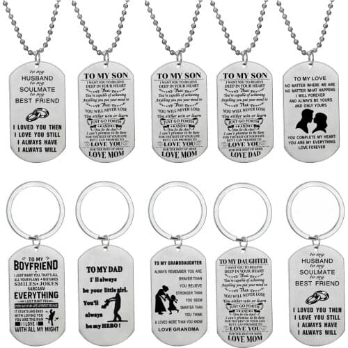 To My Son To My Love To My Wife To My Husband Stainless Steel Pendant Necklaces Engrave Name Love Dad Mum Family Tag Necklaces