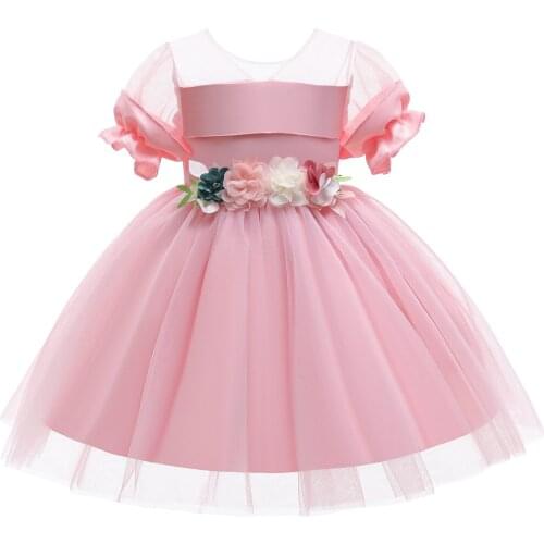 Girls Dress 2021 Summer New Children Clothing Flower Girl Applique Wedding Dress Princess Skirt Fluffy Teenage Catwalk Dress 2Y