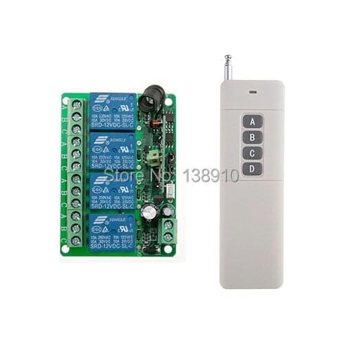 Farthest distance 3000m RF Wireless Remote Controller Relay Switch System DC12V 4CH Receiver& Transmitter Toggle Momentary