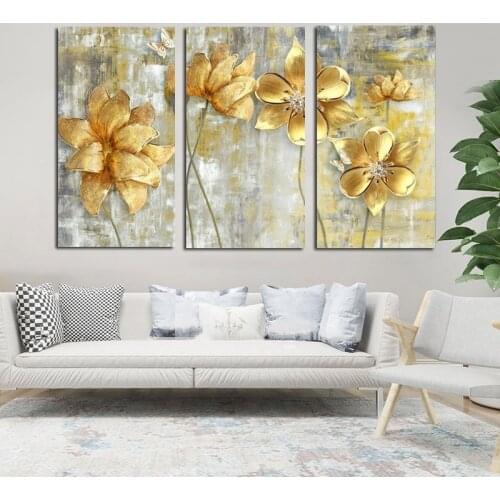 SELFLESSLY ART Yellow Flower 3panels Canvas Painting Landscape Wall Pictures for Living Room Golden Nordic Posters And Prints
