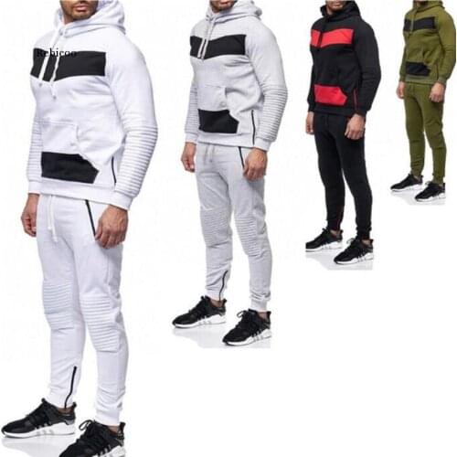 Tracksuit Men Autumn Winter Casual Hooded Sweatshirt Drawstring Outfit Sportswear Male Suit Pullover Two Piece Sets