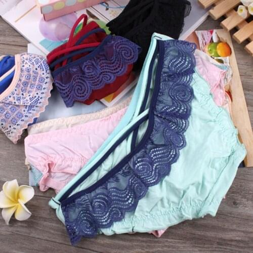 Sexy lace underwear female Japanese girls underpants cross hollow thin air solid cuecas women low hip briefs in summer panties