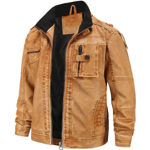 7XL 8XL Autumn Winter Vintage Leather Jacket Mens Motorcycle Jacket Faux Leather Multi-pockets Casual Loose Chaquetas Hombre