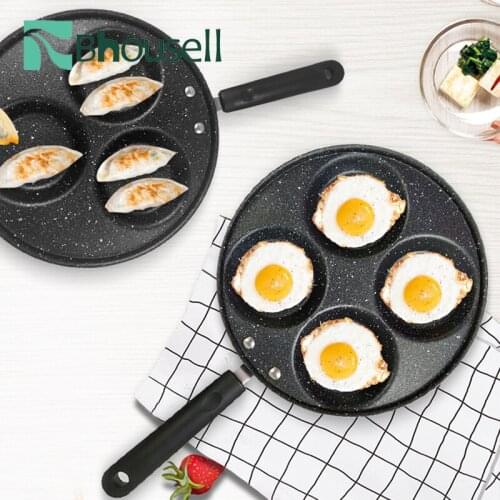 Three-hole Four-hole Omelet Pan Cooked Iron Maifan Stone Non-stick Egg Steak Breakfast Pot Cooking Tools Kitchen Supplies