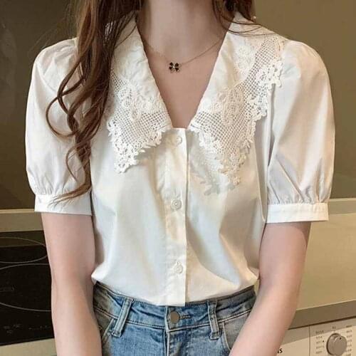 Blouse Women 2021 Short Sleeve White Blouse Women Shirts V-neck Chiffon Blouse Shirt Women Tops Women Blouses Blusas MuD307