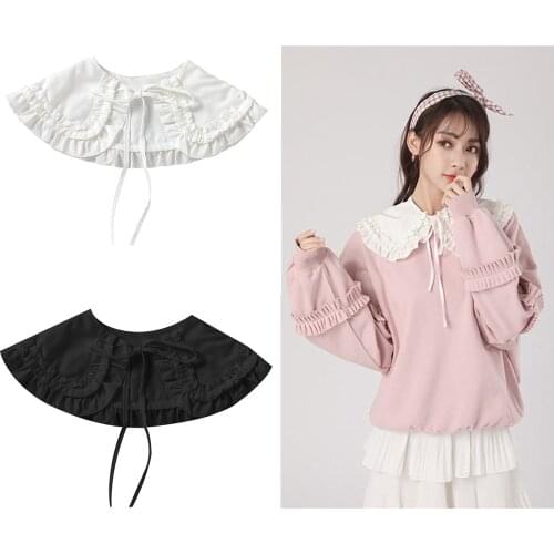 Women Girls Chiffon Lace Fake False Collar Decorative Bowtie Choker Blouse Shawl