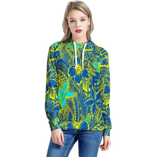 MOQ 1 Polynesia Samoan Style Print Women Hoodie Custom Fall Winter LOGO Long Sleeve Plus Size Girl Pullover Leisure Hoodie